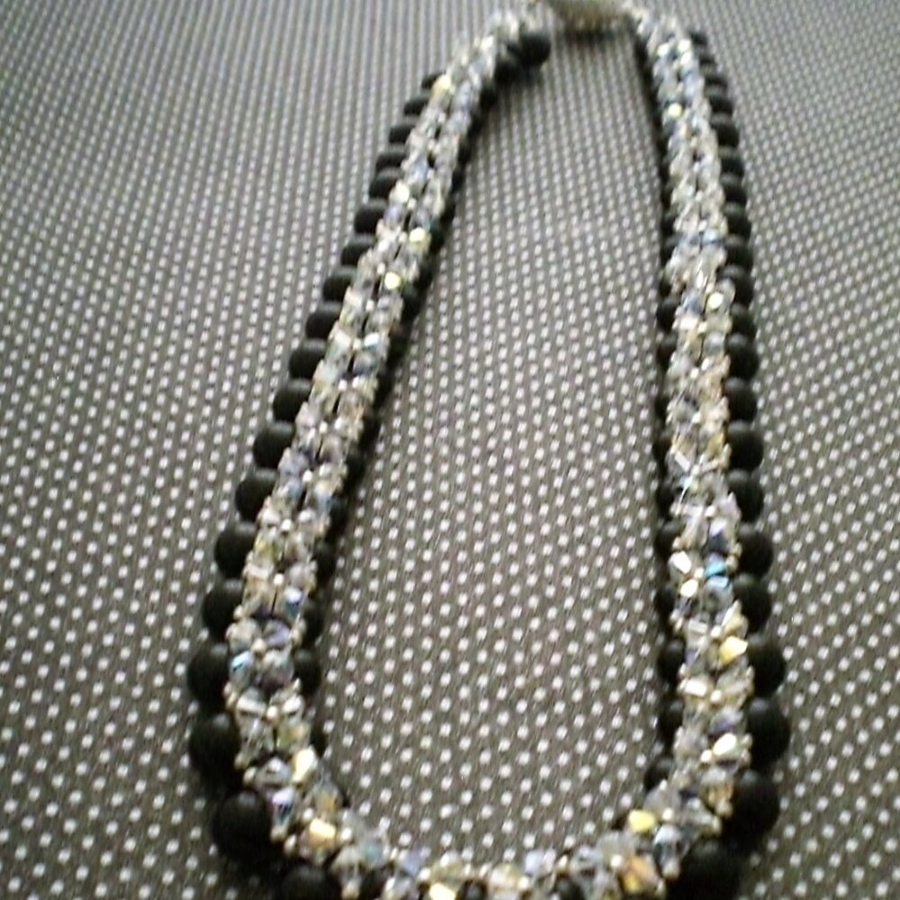 Mystic Black Pearl, Swarovski Crystal Necklace